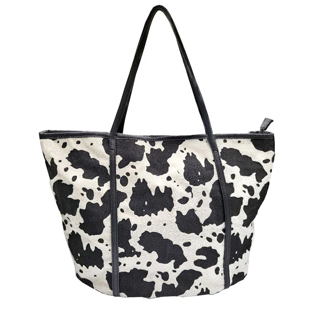 Stylish Brown And White Cow Print Tote Bag